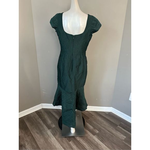 Theia Forest Green Textured Midi High-Low Dress - Picture 10 of 11